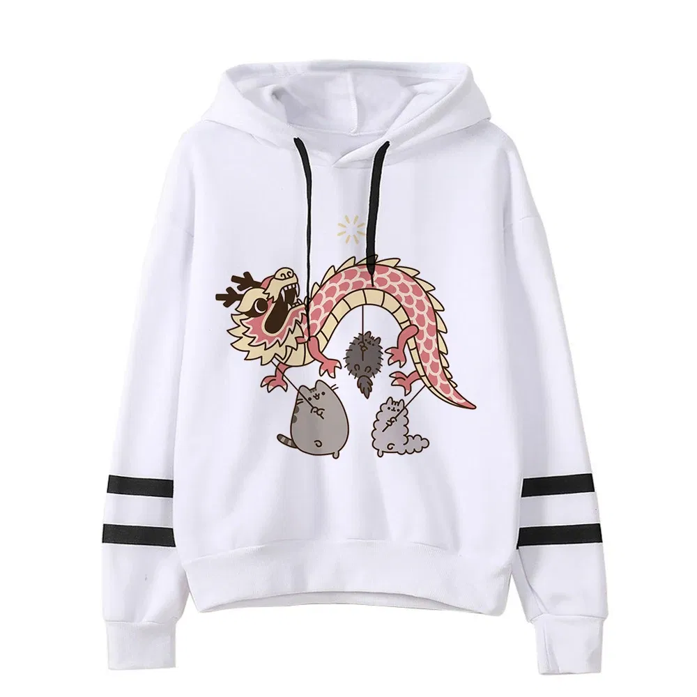 Color: Silver, Size: M - Women Ullzang Cute Cat Funny Cartoon Sweatshirt Pusheen Cat Kawaii Harajuku Korean Style Hoodies Graphic Fashion Hoody Female