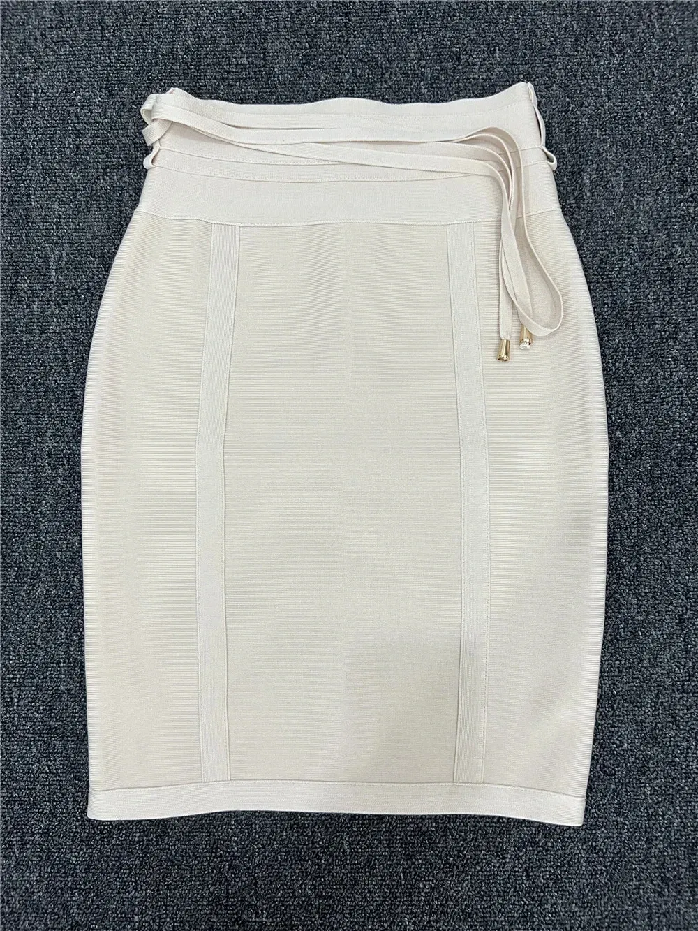 Color: Beige, Size: M - 4 Colors Women Hot Pink Black White Bodycon Bandage Skirt Designer High Street Party Club Pencil Skirt 55cm