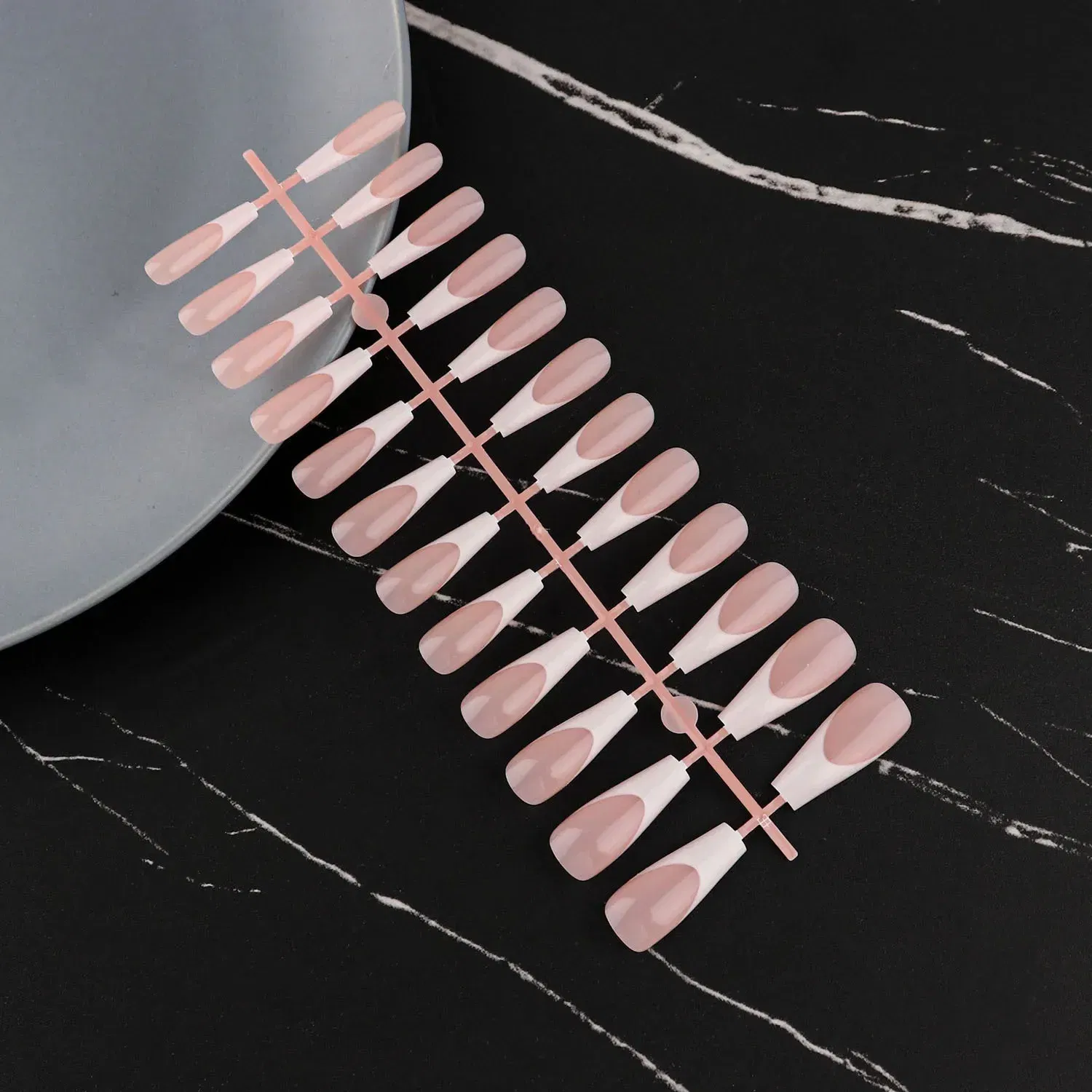 Color: Beige - 24Pcs/bag French False Nails Frosted Press on Fake Nail Tips Full Cover Artificial Fingernails Ballet Detachable