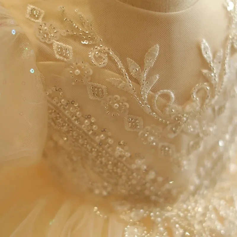Kid Size: 4T, Color: Khaki - Baby Girls Birthday Dress Elegant Princess Gown High-End Sequin Tulle Tutu Dresses Cake Special Occasions Toddler Party Clothes