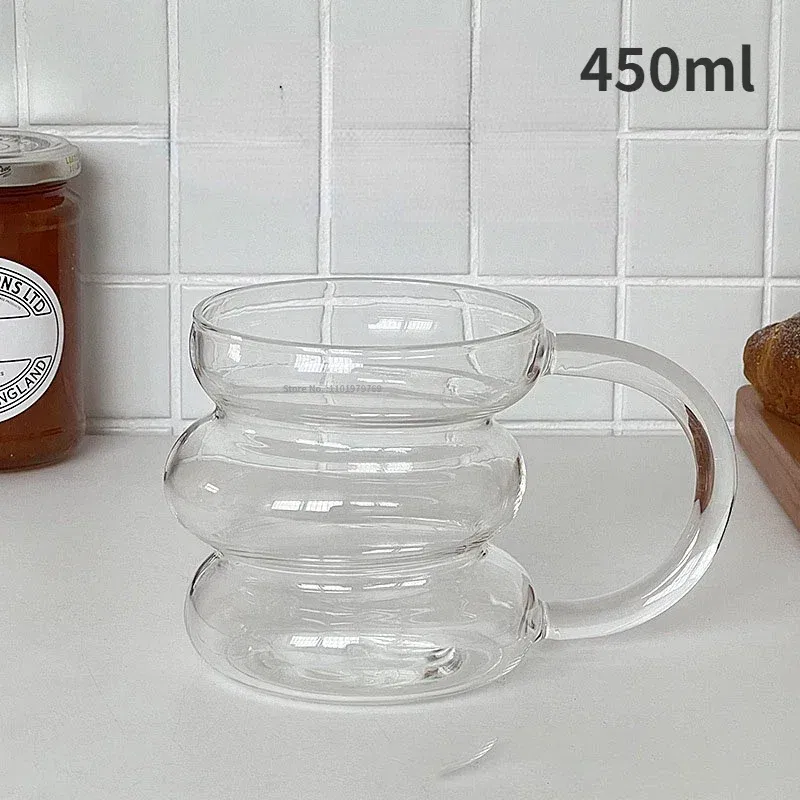 Color: Red, Capacity: 301-400ml - Transparent Heat Resistant Glass Coffee Mug Glass Latte Cup Breakfast Mug Milk Water Cocktail Glass Cup Beer Drinking Glasses