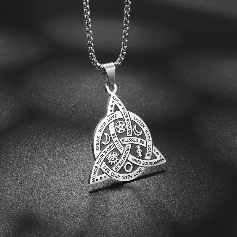 Metal Color: Rust Red - Stainless Steel Silver Color Pattern Witch Knot Pendant Necklace Celtic Knot Lucky Jewelry Gift for Friends Family