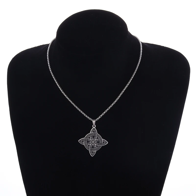 Metal Color: Rust Red - Stainless Steel Silver Color Pattern Witch Knot Pendant Necklace Celtic Knot Lucky Jewelry Gift for Friends Family