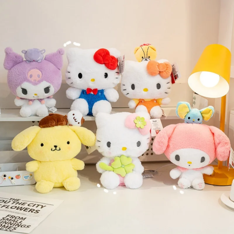 Color: Yellow - 20-25cm Genuine Sanrio characters My Melody Kuromi Cinnamoroll Kt Cat Plush Toy Anime Stuffed Animals Christmas Birthday Gifts