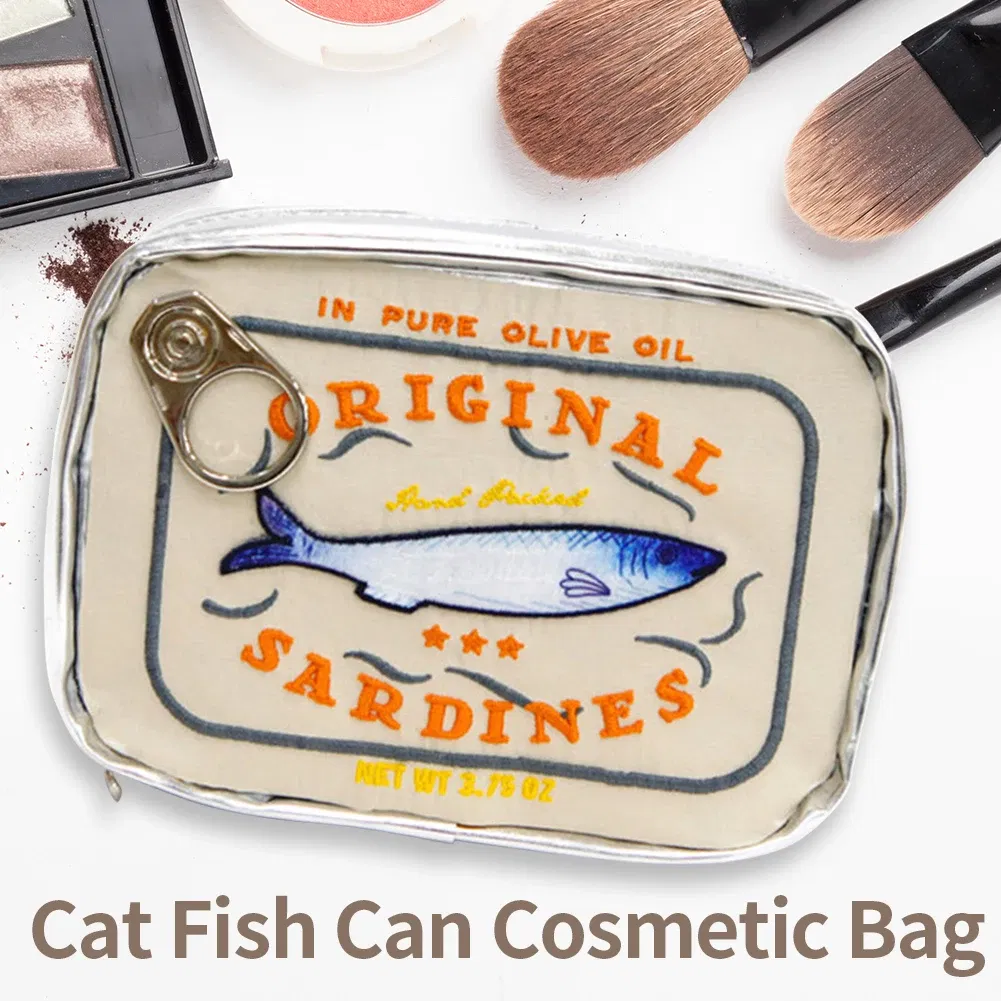 Color: Beige - Canned Sardines Women Travel Cosmetic Bag Cute Toiletry Bag Creative Portable Fashion Zipper Multi-function for Weekend Vacation