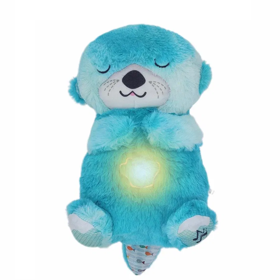 Color: green - Breathing Bear Baby Soothing Otter Plush Doll Toy Baby Kids Soothing Music Baby Sleeping Companion Sound and Light Doll Toy Gift