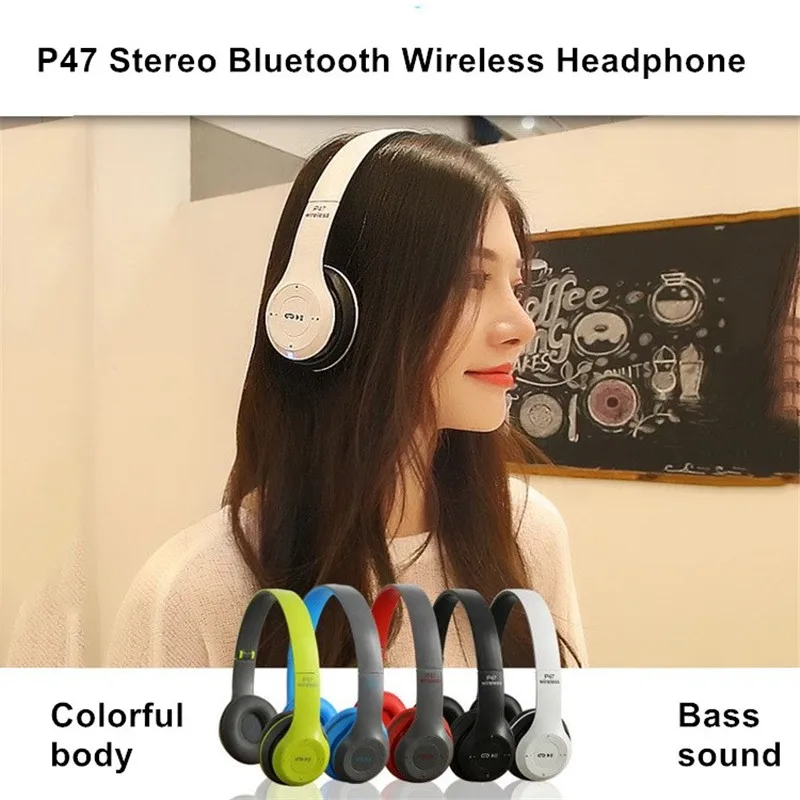 Color: Red - Stereo P47 Headset 5.0 Bluetooth Headset Folding Series Wireless Sports Game Headset for iPhone XiaoMi