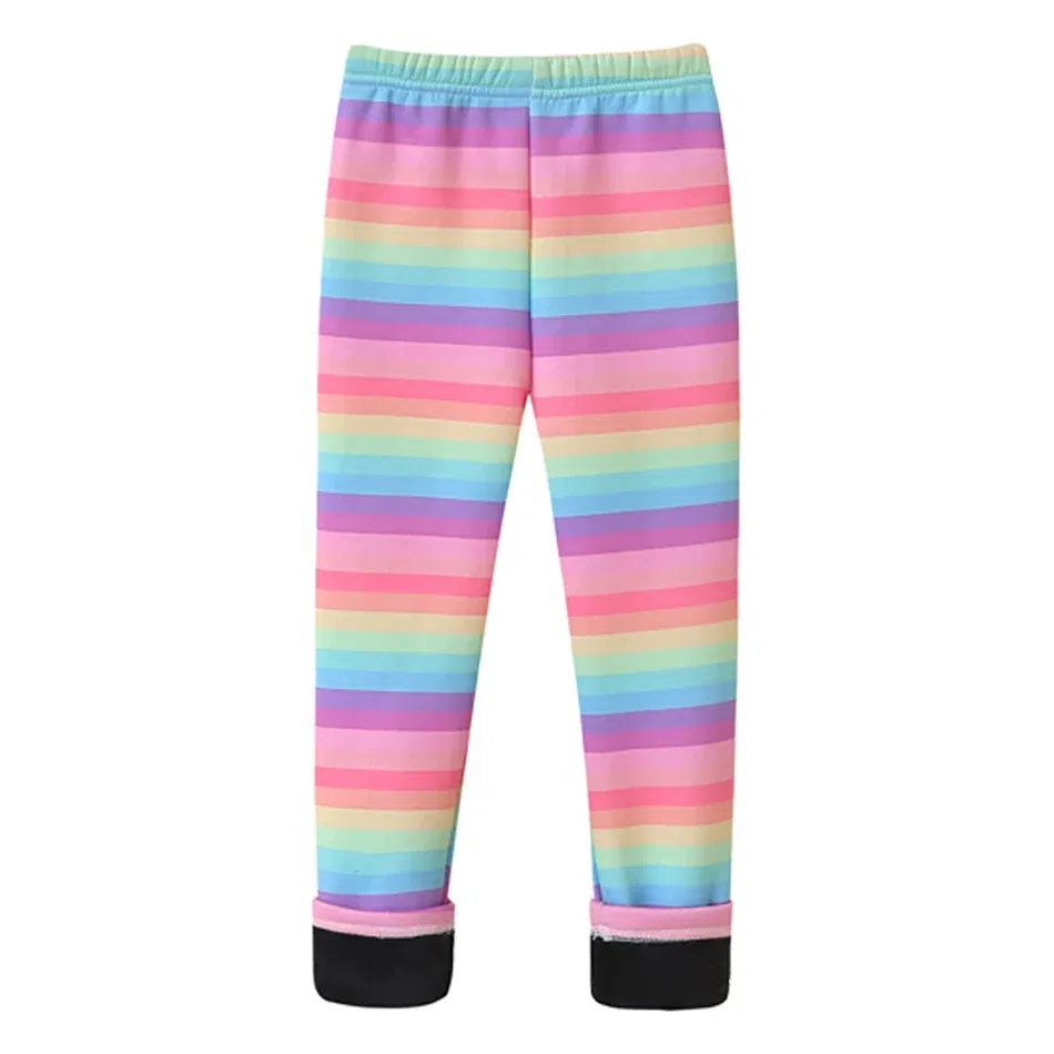 Color: Blue, Size: 86 - Girls Warm Plush Long Pants for Autumn Spring Cartoon Butterfly Striped Soft Cozy Leggings Fleece-Lined Bottoms Kids Casual Wear