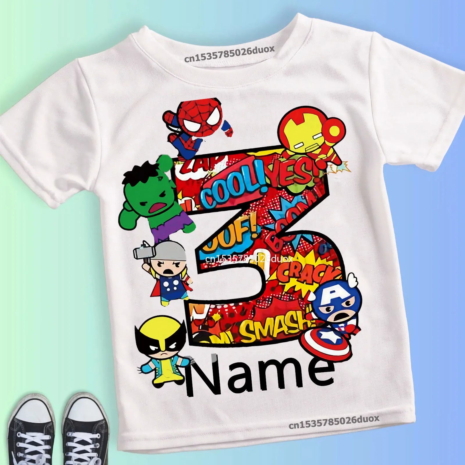 Color: Blue, Kid Size: 9T - Summer 2024 3 4 5 6 7 8 9 Marvel SuperHero Birthday Girl Short Sleeved T-shirt The Avengers Personalize Name Birthday Boy Shirt