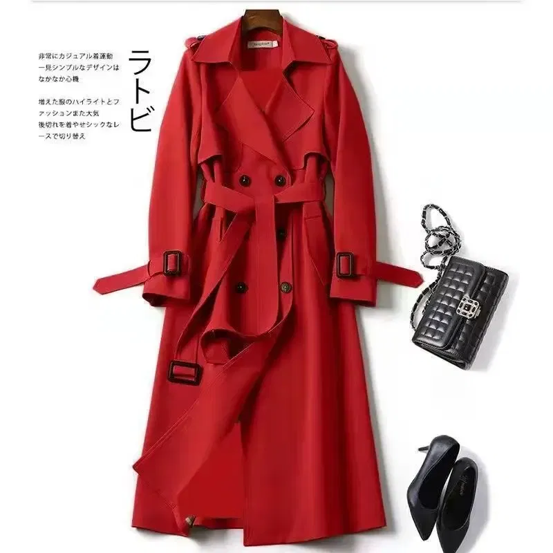 Color: Pink, Size: XXXL - Autumn Winter Long Sleeve Trench Coat For Women 2024 Fashion Loose Office Lady Long Outerwears Jacket Coats Female Clothing