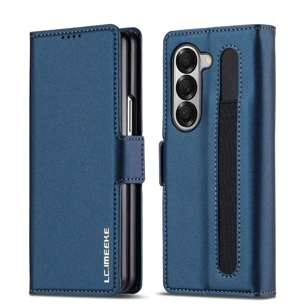 Color: Blue, Compatibility by Model: Galaxy Z Fold4 - Premium Leather Phone Case for Samsung Galaxy Z Fold 7 6 5 4 3 Fold6 Fold5 Fold4 5G with Pen Holder Wallet Flip Phone Cover