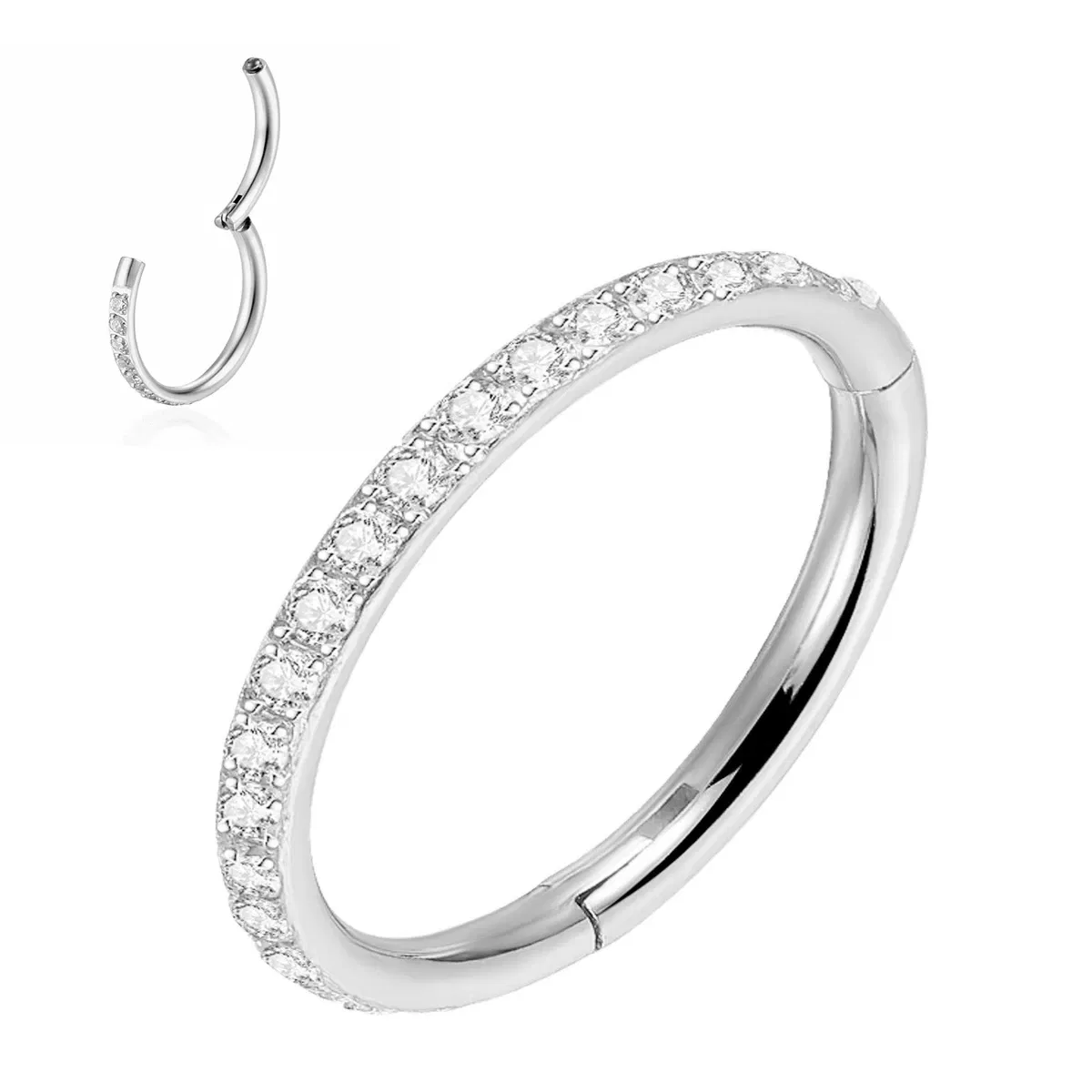 Metal color: Light Yellow Gold Color, Main Stone Color: black - G23 Titanium Piercing Hinged Segment Hoops CZ Stone Nose Rings Ear Cartilage Tragus Helix Earrings Piercing Body Jewelry