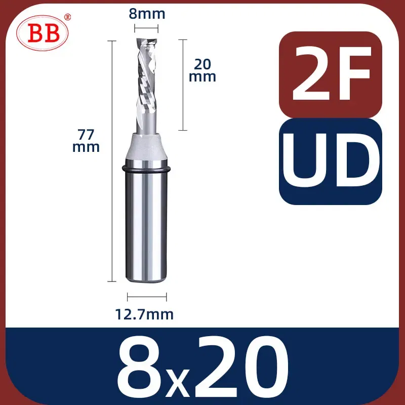 Cutting Edge Length: 28mm, Dimensions: 3.175*1*3 - BB Straight Slot Milling Cutter CNC Wood Engraving Machine Mill Rough Shape TCT Coated Edge D 6mm 8mm 2T 3T 4F Shank 1/2 12.7mm
