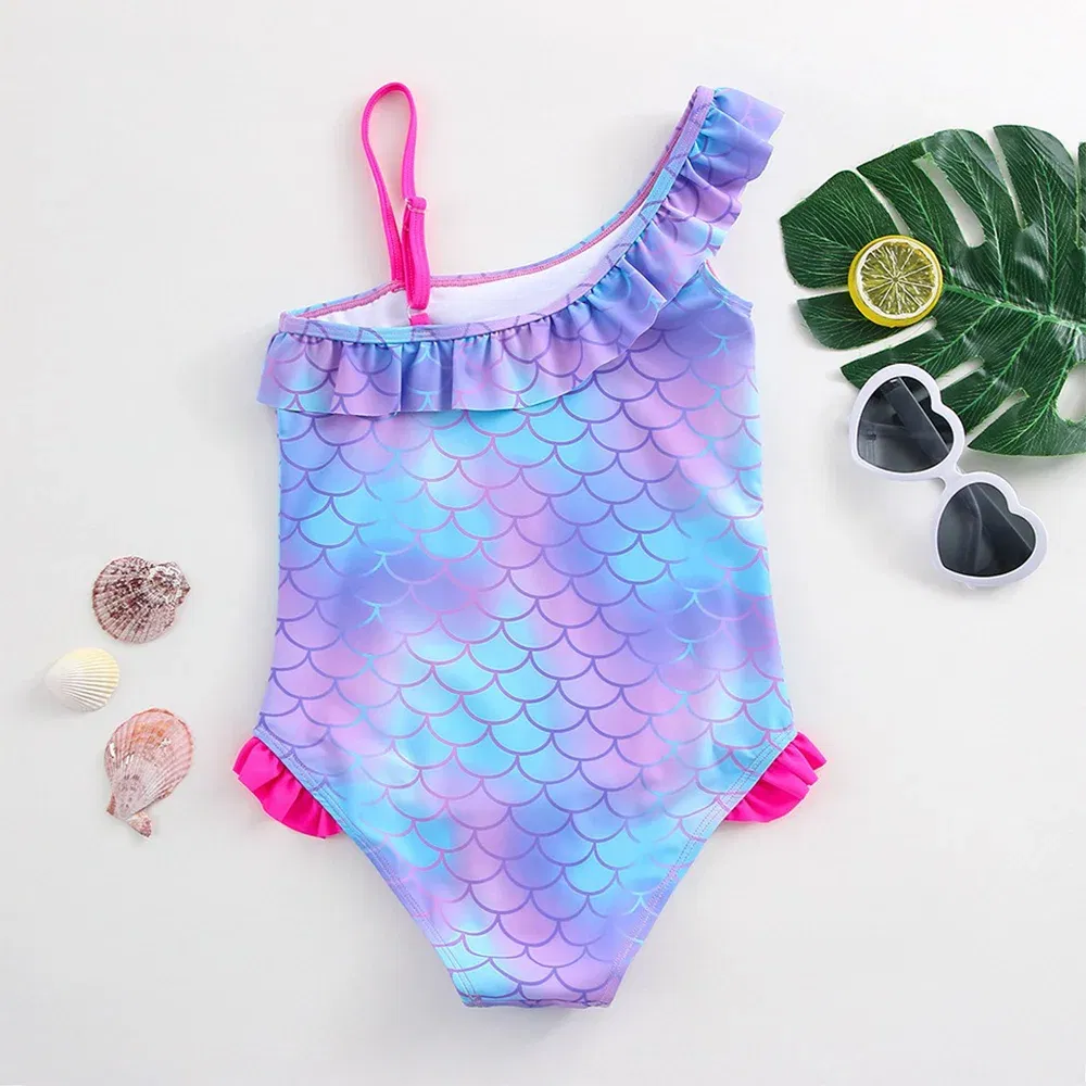 Color: DEEP BLUE, Size: XL - Stitch Girls Swimsuit Fashion Mermaid Fish Scale One-Piece Bathing Suits Children's Dresses Summer Swimwear Beach Suit Kids Wear