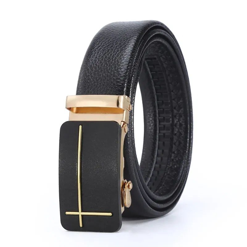 Color: Brown, Belt Length: 120cm - Man PU Leather Belt High Quality Men Business Belt Golden Automatic Buckle Waist Buckle Rhinestone Decoration Males Luxury Belt