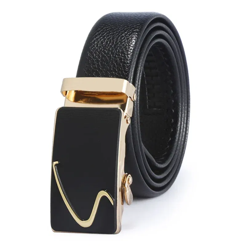 Color: Brown, Belt Length: 120cm - Man PU Leather Belt High Quality Men Business Belt Golden Automatic Buckle Waist Buckle Rhinestone Decoration Males Luxury Belt