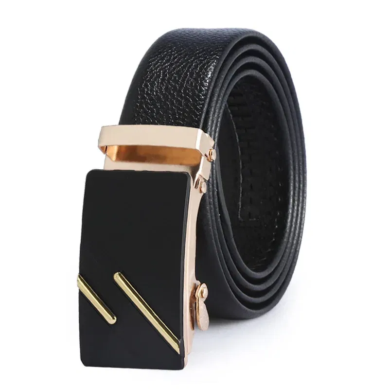 Color: Brown, Belt Length: 120cm - Man PU Leather Belt High Quality Men Business Belt Golden Automatic Buckle Waist Buckle Rhinestone Decoration Males Luxury Belt