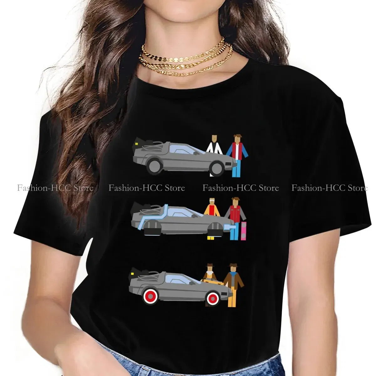 Color: WHITE, Size: M - Delorian Hip Hop Polyester TShirt Back To The Future Style Tops Leisure T Shirt Female Tee