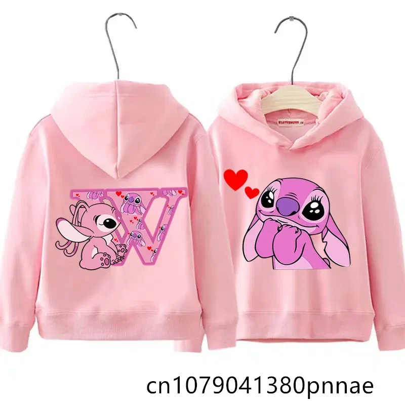 Color: Silver, Kid Size: 18M - Girls Boys Lilo and Stitch Sportswear Hoodies Casual Fashion Sweatshirts Angel Letter AZ Anime Autumn/Winter Hoodie Kids Hoodies