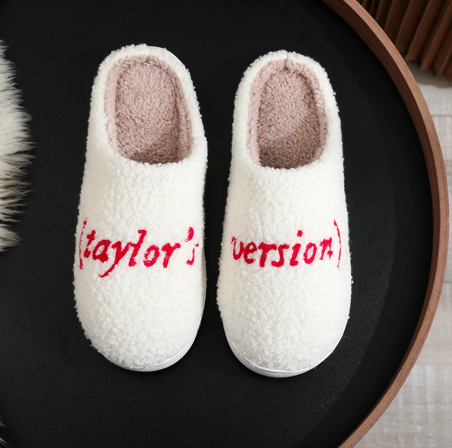 Color: WHITE, Shoe Size: 44 - Winter home home tapors version pattern cotton slippers non-slip thick-soled wool cotton slippers