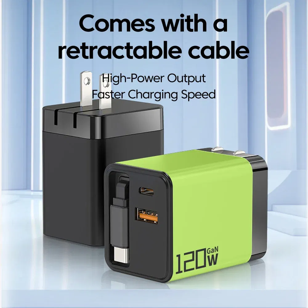 Plug Type: RSA - 120W Super Fast Charge Type C USB Phone Charger With Telescopic Retractable USB C Cable For Iphone 16 15 Samsung Laptop
