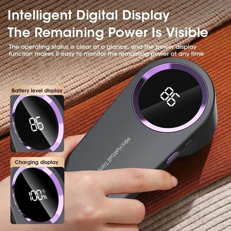 Color: grey - Xiaomi Youpin Lint Remover Electric Hairball Trimmer Smart LED Digital Display Fabric USB Charging Portable Professional Fast