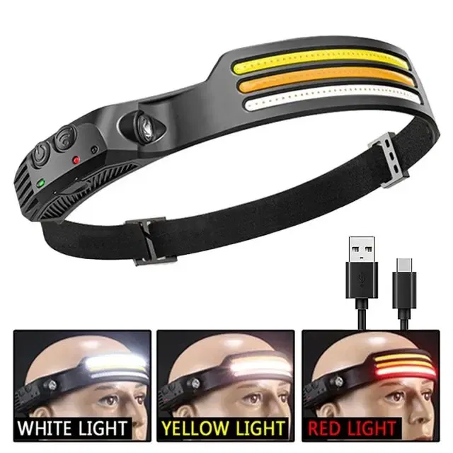 Emitting Color: Warm White - COB LED Headlamp Induction Head Lamp Built-in Battery USB Rechargeable Head Flashlight Outdoor Camping Fishing Sensor Headlight