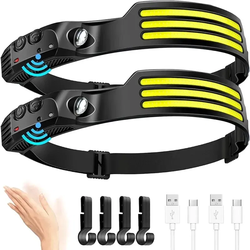 Emitting Color: Warm White - COB LED Headlamp Induction Head Lamp Built-in Battery USB Rechargeable Head Flashlight Outdoor Camping Fishing Sensor Headlight