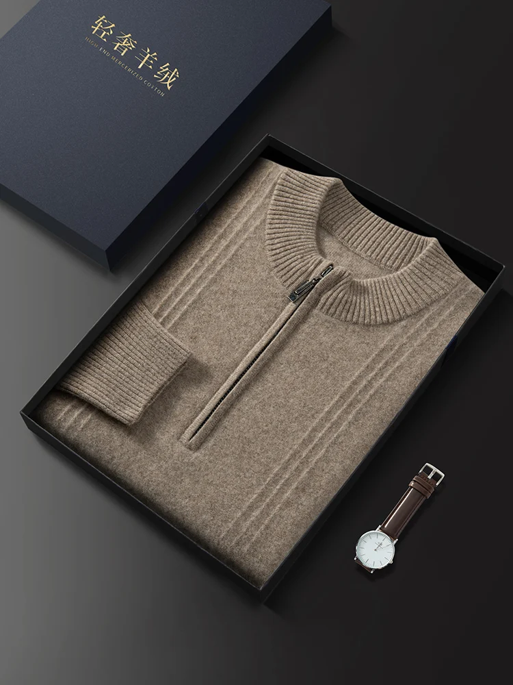 Color: army green, Size: M - Men's Sweater Pullover Autumn Winter Sweater Warm Clothing 100% Cashmere Business Long Sleeve Classic Quality Mock Neck Knit Top