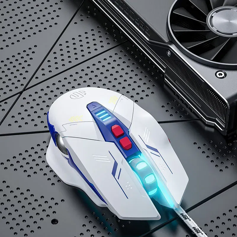Color: WHITE - INPHIC W9 Wired Gaming Mouse Adjustable 4 Levels 8800DPI E-sports Macro Breathing Lighting Effect Ergonomics PUBG CF LOL