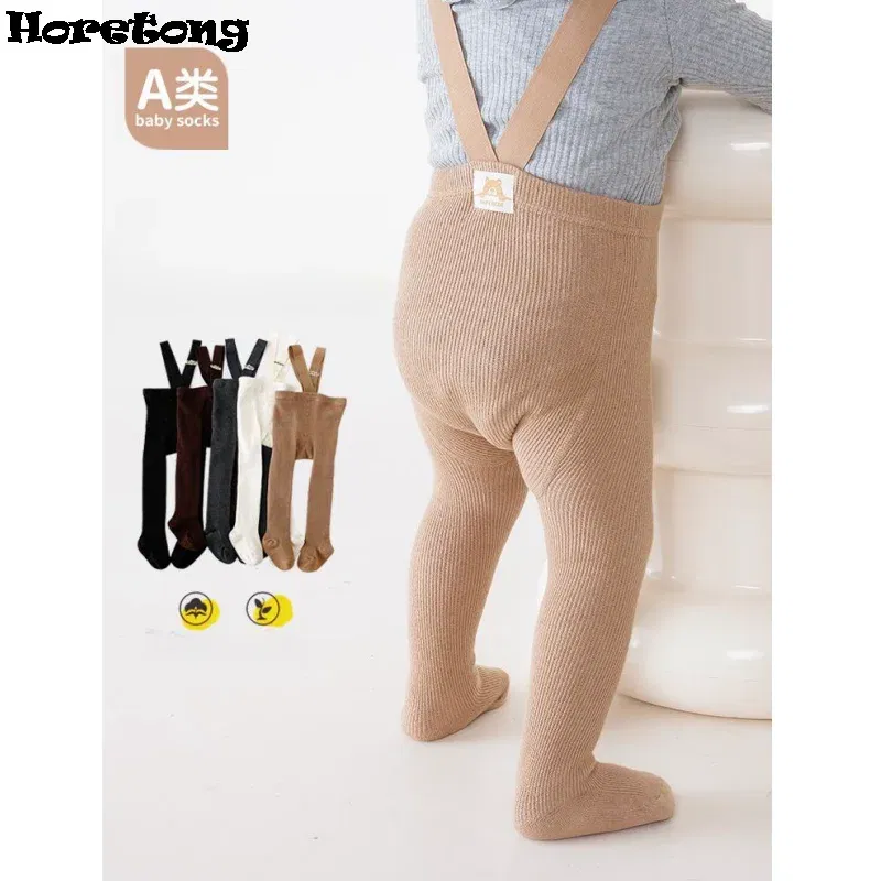 Color: Beige, Kid Size: 3M - Baby Girl Stocking 0-3 Y Infant Toddler Knit Tights Newborn Suspender Tights Pantyhose Autumn Solid High Waist Overall Legging