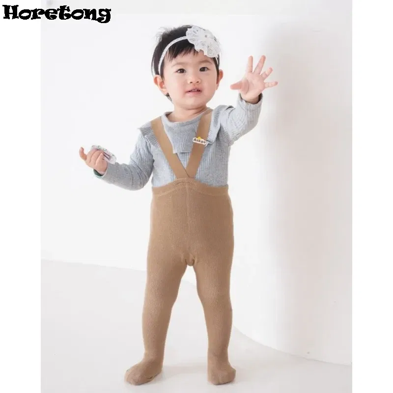 Color: Beige, Kid Size: 3M - Baby Girl Stocking 0-3 Y Infant Toddler Knit Tights Newborn Suspender Tights Pantyhose Autumn Solid High Waist Overall Legging