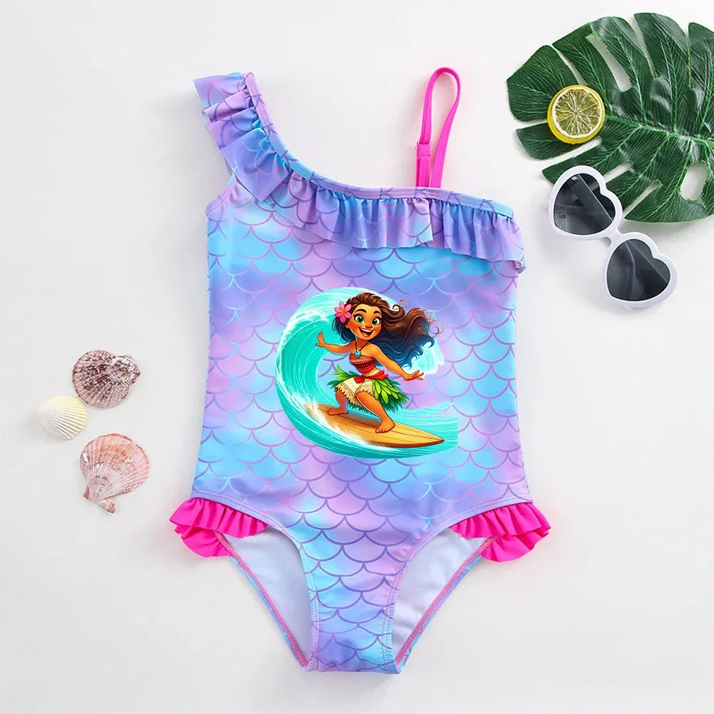 Color: SKY BLUE, Kid Size: 9M - Moana Baby Girl Mermaid Fish Scale Print Swimsuit One-Piece Swimwear Toddler Bathing Suit Beach Outfit