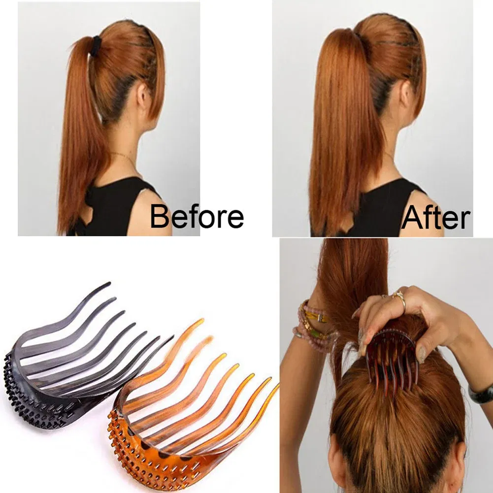 Color: Coffee - 2022 Women Hair Styling Clip Plastic Hair Stick Bun Maker Braid Tool Ponytail Holder Girls Hairpins Hair Accessories Hair Combs
