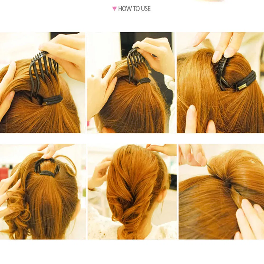 Color: Coffee - 2022 Women Hair Styling Clip Plastic Hair Stick Bun Maker Braid Tool Ponytail Holder Girls Hairpins Hair Accessories Hair Combs