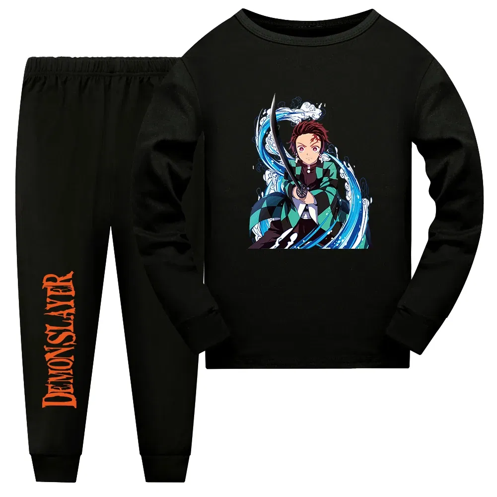 Color: Beige, Kid Size: 12 - Demon Slayer Sleepwear Kamado Tanjirou Kamado Nezuko Agatsuma Zenitsu Children's Homewear Suit Long-sleeve Two-piece Pajamas Set