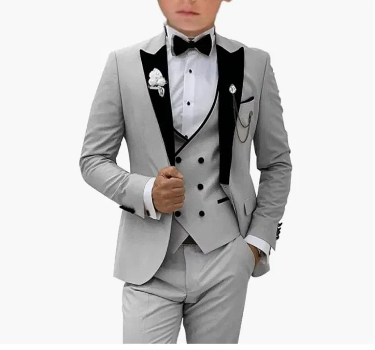 Color: GRAY, Size: 5XL - Pink Prom Suit for Men 3 Piece Jacket Vest Pants Set Peaked Lapel Blazer Outfit Costume Birthday Party