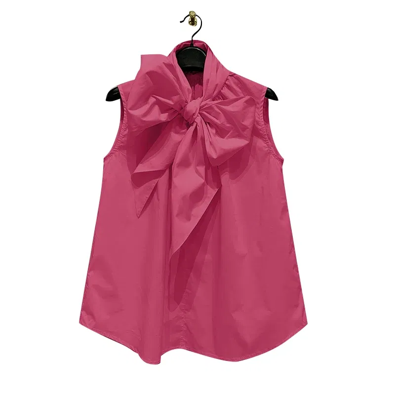 Color: Rose Red, Size: XXXL - ZANZEA Women Fashion Bow Tie Neck Tank Tops 2024 Summer Casual Solid Sleeveless Blusas Mujer Elegant Korean Style Shirts Blouses