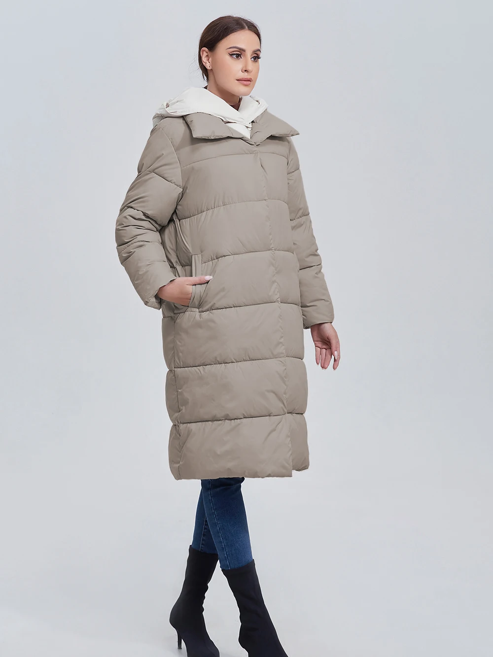 Color: GRAY, Size: S - Marwin 2023 Winter Elegant Women's Cotton Coat Stylish Collar Long Warm Hooded Jacket Female Windproof Parka