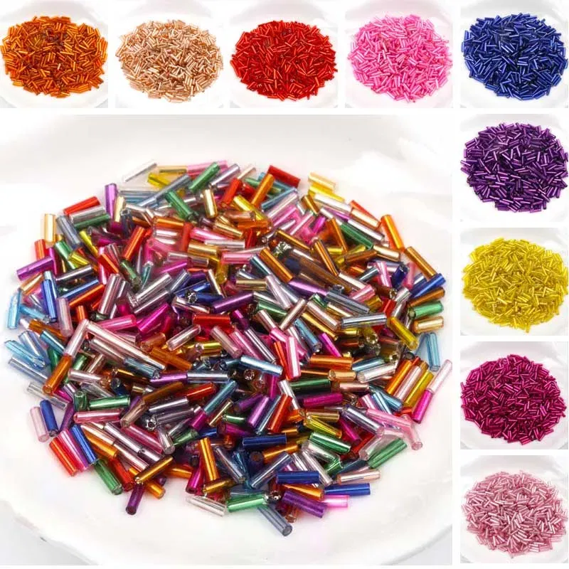 Color: WHITE - Tube LINED Glass Czech Seed Spacer beads For jewelry handmade DIY Wholesale 17 colors 2x6mm 300pcs
