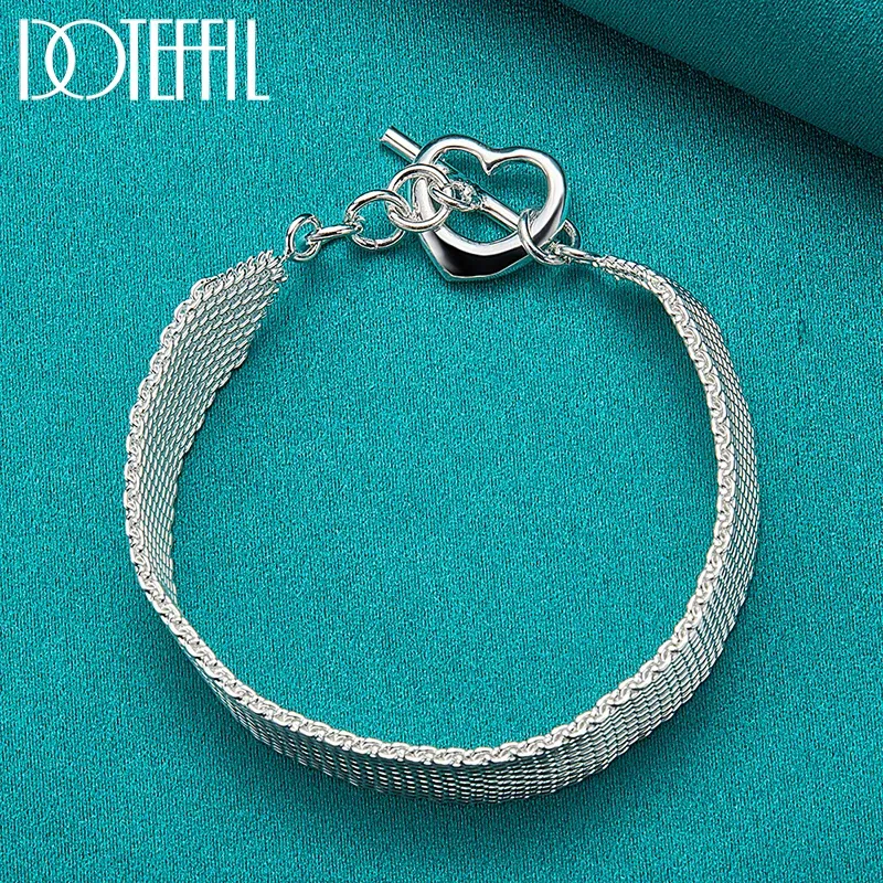 DOTEFFIL 925 Sterling Silver Watchband Network Heart Bracelet Chain For Woman Man Charm Wedding Engagement Party Fashion Jewelry