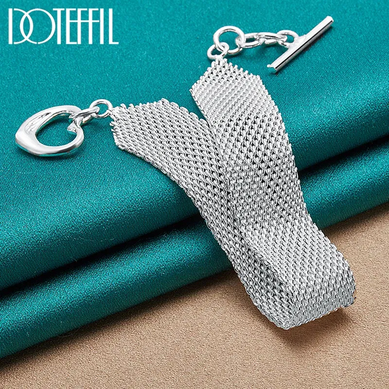 DOTEFFIL 925 Sterling Silver Watchband Network Heart Bracelet Chain For Woman Man Charm Wedding Engagement Party Fashion Jewelry