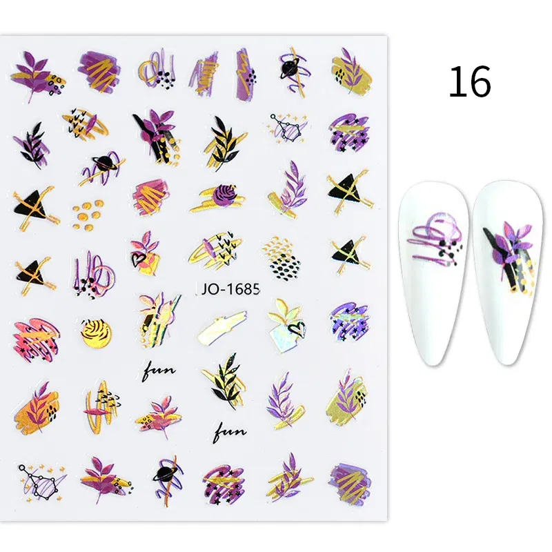 Color: Middle Brown - 3D Blue Butterfly Adhesive Stickers Nail Art Decoration Laser Flowers Leaves Nail Sticker Nail Art Supplies Nail Parts
