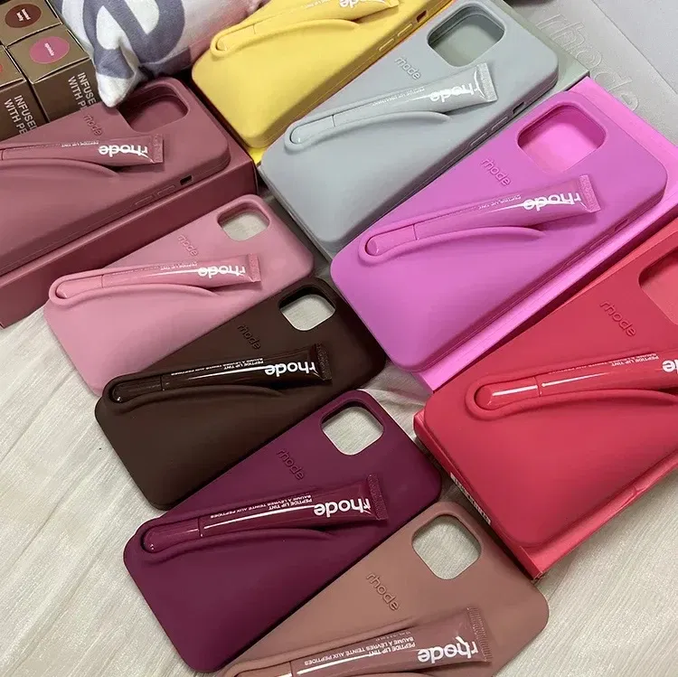 Color: Dark Grey, Bundle: Bundle1, Material: Microfiber - Phone Case For iPhone 12 13 14 15 16 Pro Max Plus 17 Air Portable Lip Gloss Holder Lipstick Silicone Soft Bumper Cover Lip Glaze