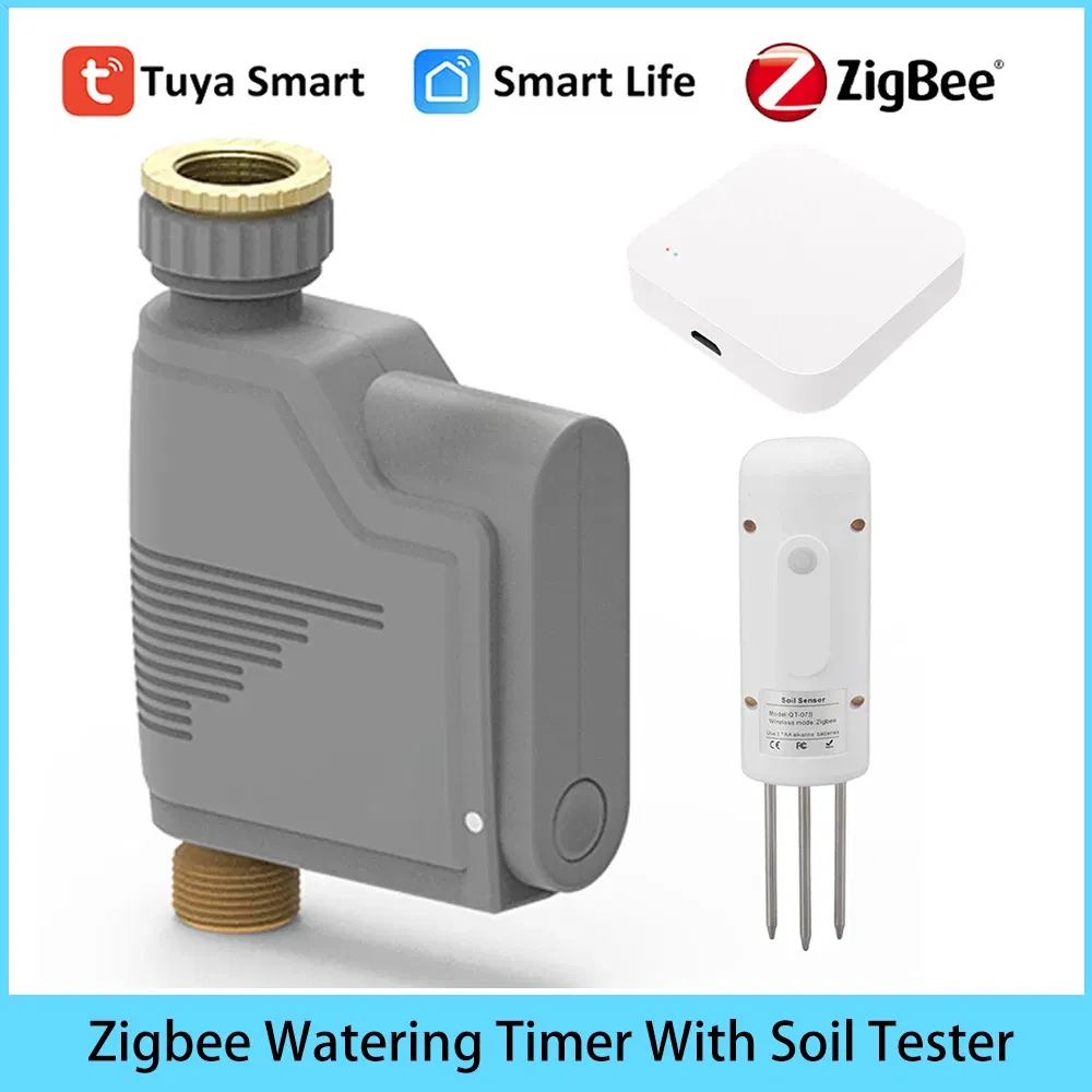 Color: WHITE - Tuya Zigbee Garden Watering Timer Smart Sprinkler Drip Irrigation System Built-in Water Flow Recorder With Soil Tester Gateway