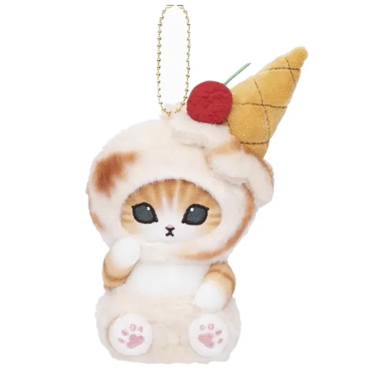 Color: Khaki - Hot Kawaii Plush Keychain Pendant Cartoon Mofusand Shark Cat Cross-Dressing Hello Kitty Kuromi Doll Stuff Backpack Decor Toys
