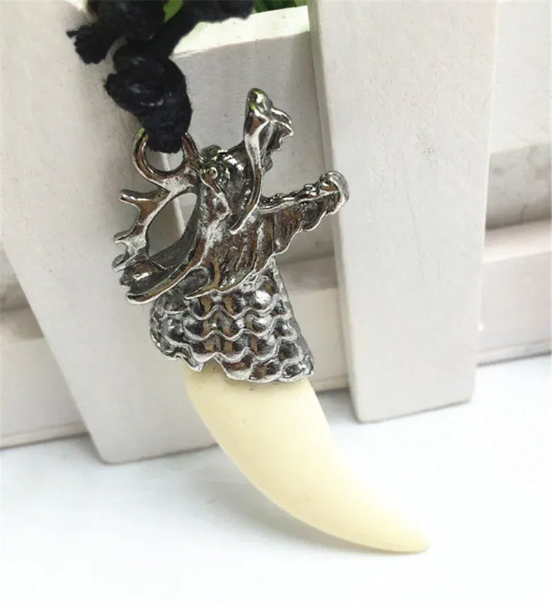 Metal Color: Blue Zinc, Length: 60cm, Ships From: CHINA - 8 style Punk Alloy Wolf Leopard head Eagle Head Tiger Teeth Pendant Necklace Charms Beads Sweater Chain Rope Women Amulet