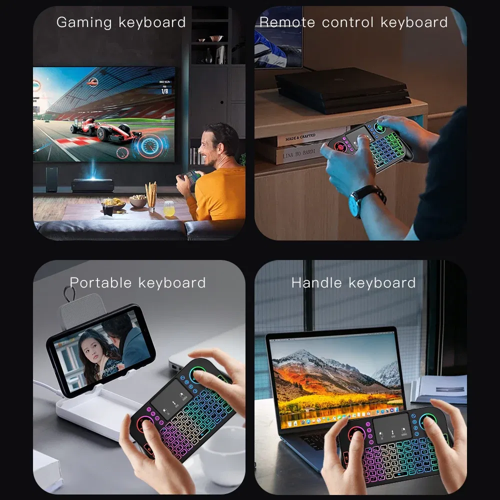 Axis Body: blue switch, Color: grey - Mini Wireless Keyboard V8 7 Backlit 2.4G Bluetooth Air Mouse Remote Control Touchpad for Android TV Box