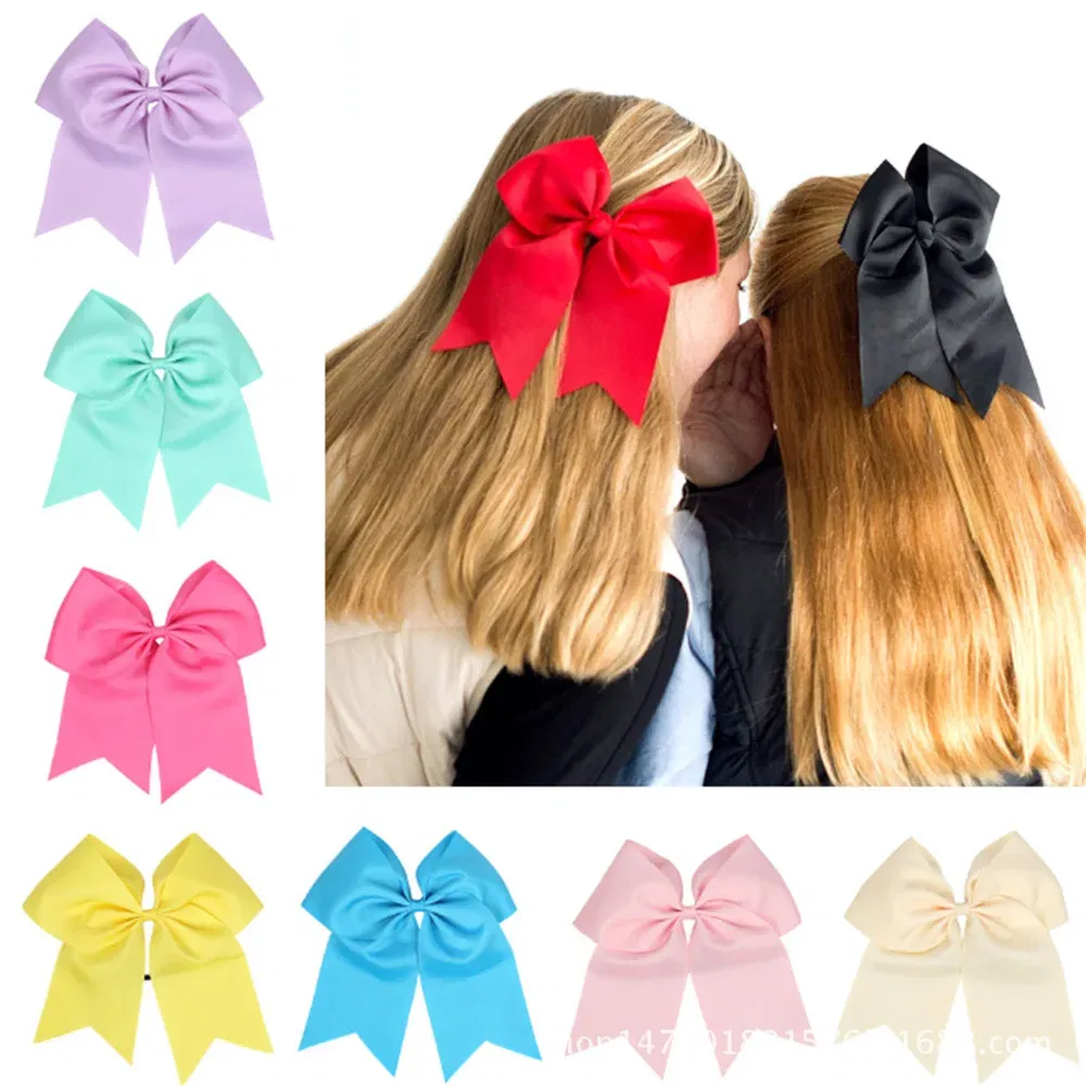 Color: light yellow - 18*19 CM Lovely Dovetail Ribbon Bowknot Baby Hair Rope Solid Color Handmade Bows Elastic Hairband Ponytail Headwear Kids Gifts