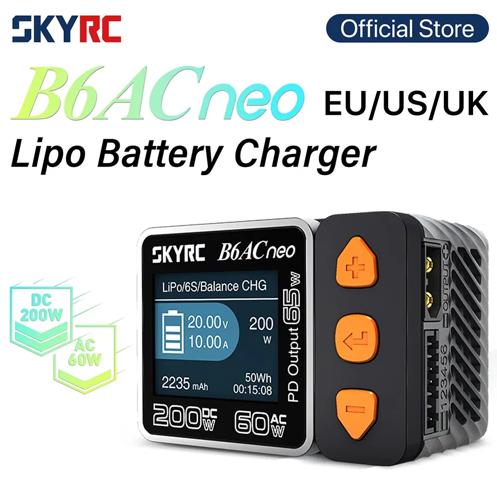 Color: Red - SKYRC B6ACneo Charger DC 200W AC 60W 10A Balance Charger Discharger Digital LiPo LiFe LiIon LiHV NiMH NiCd Pb Smart Battery